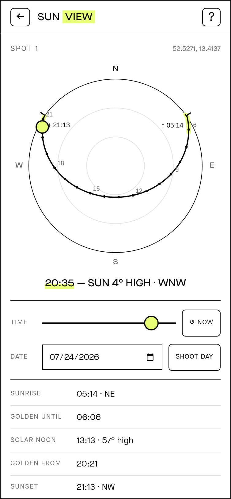 Sun View: sunrise, golden hour and sunset for one spot, inside the app